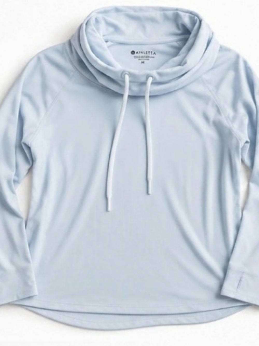 Athleta Women Medium Light Blue Cowl Neck Hoodie Pullover Thumbholes Drawstring